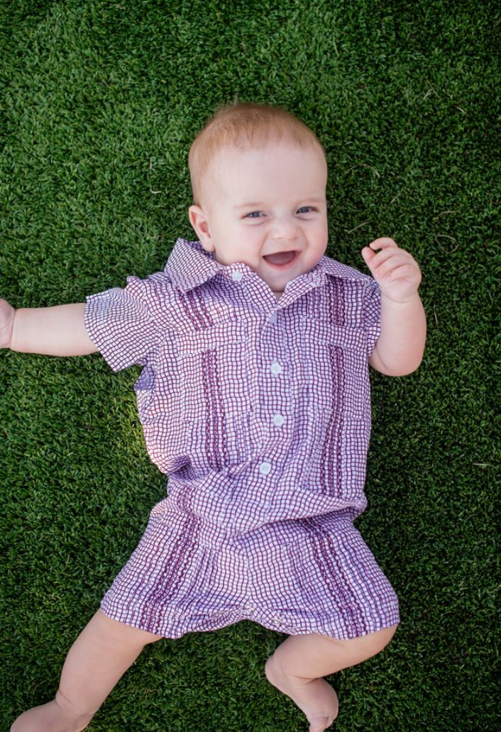 Guayabera - Gameday Maroon Wave Check Short Sleeve Romper