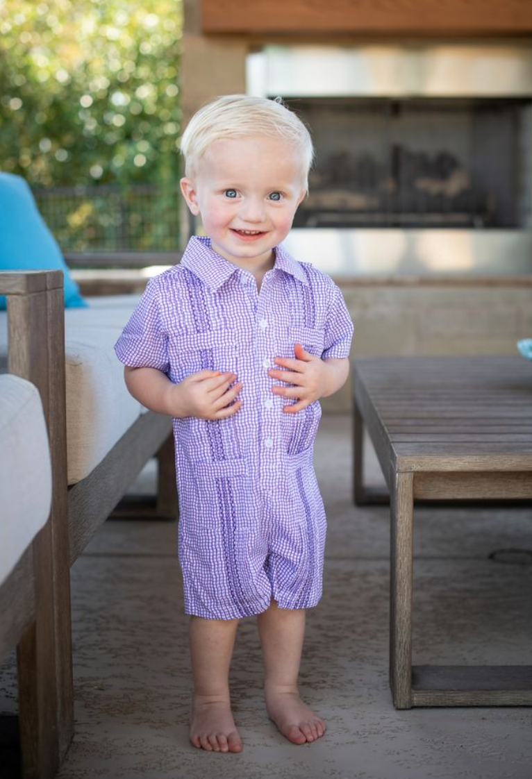 Guayabera - Gameday Purple Wave Check Short Sleeve Romper