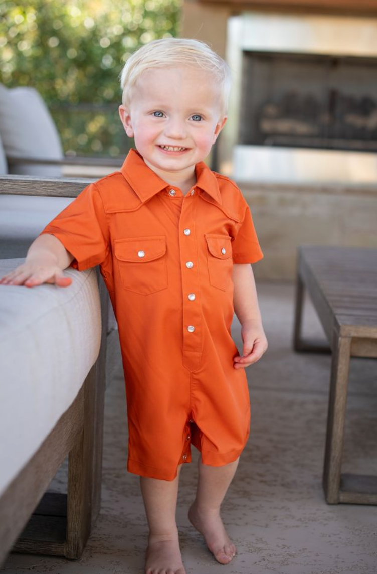Gameday Burnt Orange Pearl Snap Romper
