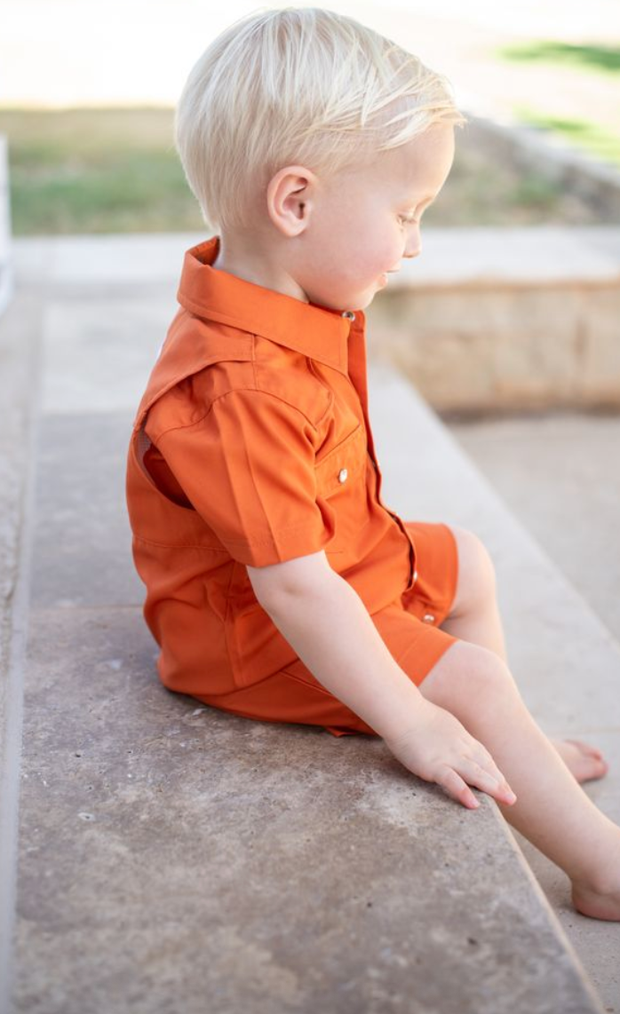 Gameday Burnt Orange Pearl Snap Romper