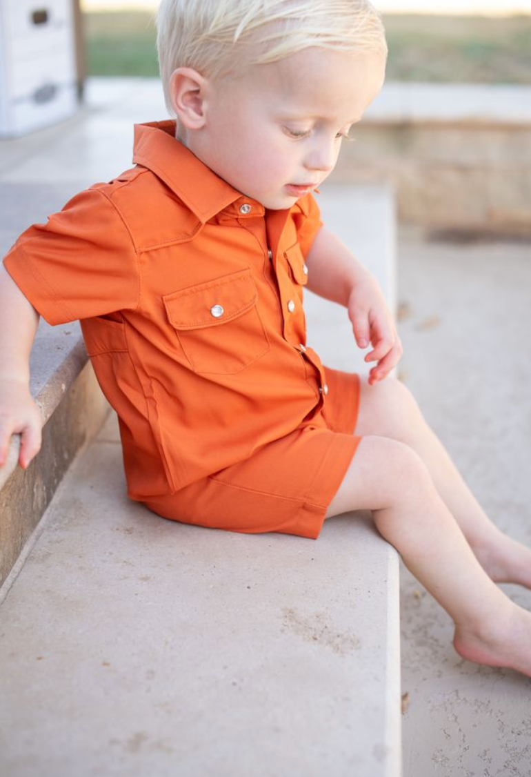 Gameday Burnt Orange Pearl Snap Romper