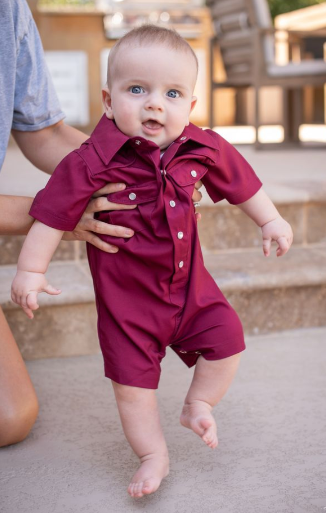 Gameday Maroon Pearl Snap Romper
