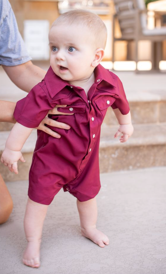 Gameday Maroon Pearl Snap Romper