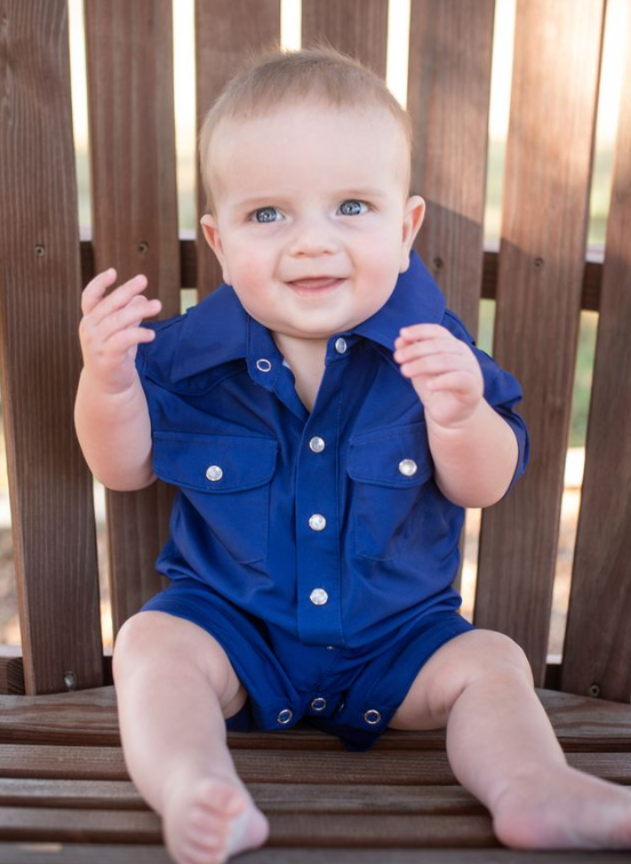 Gameday Navy Pearl Snap Romper