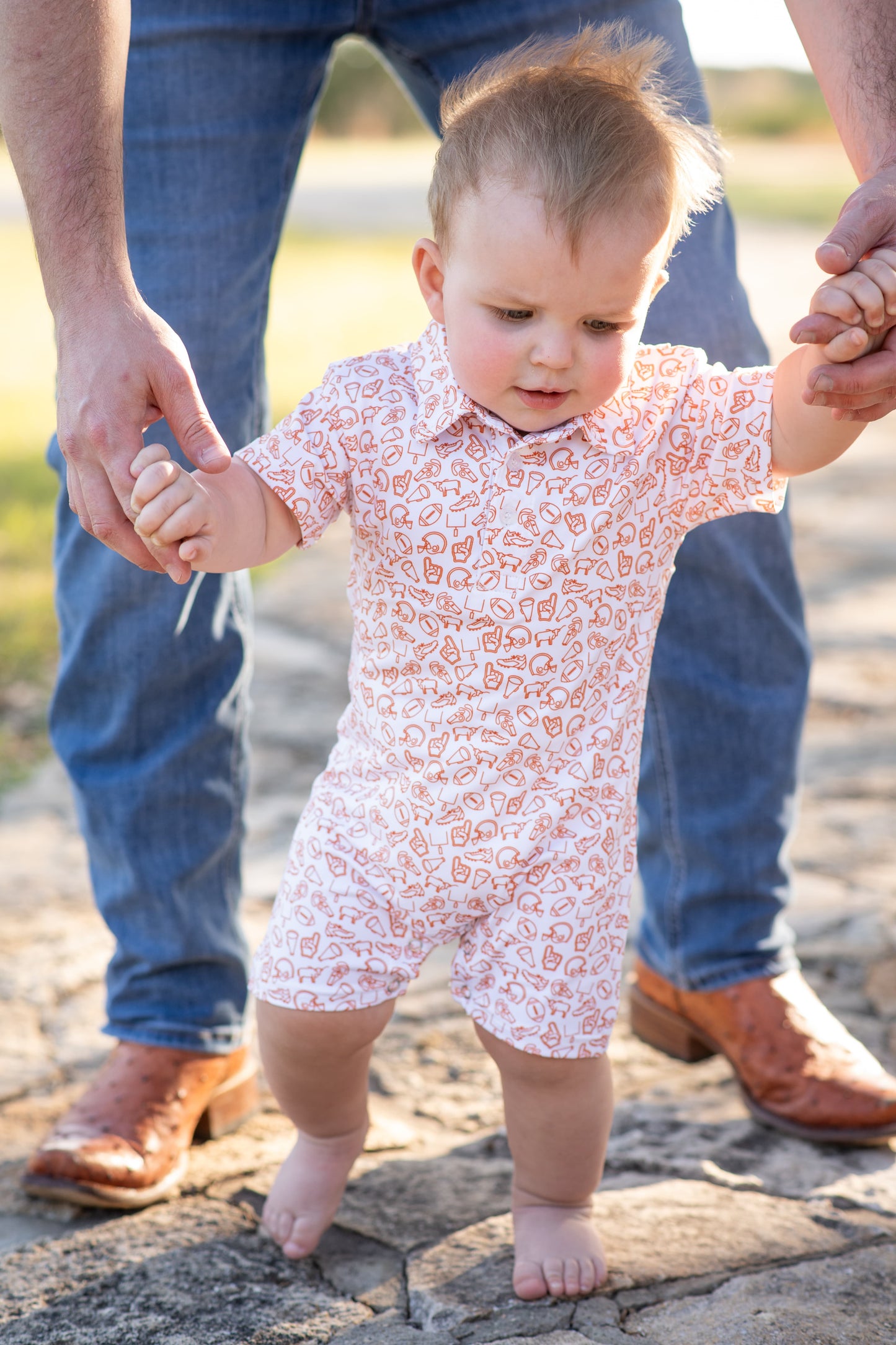 Kickoff Burnt Orange Polo Short Sleeve Romper