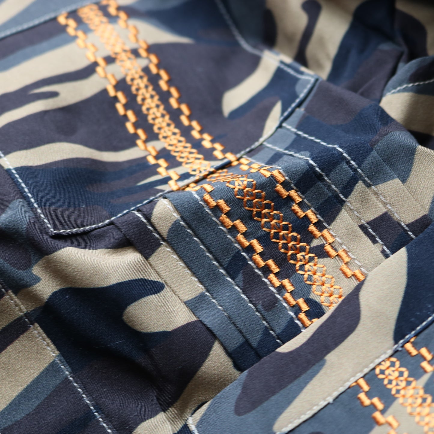 Guayabera -Retro Camo & Blaze Orange Short Sleeve Shirt