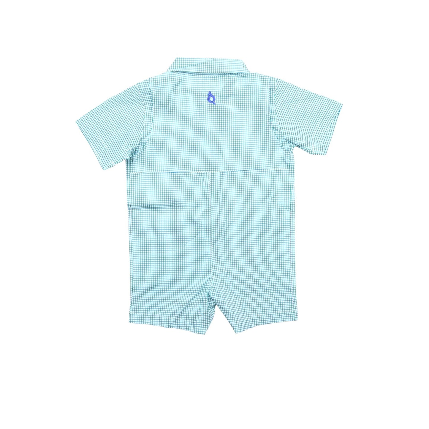 Guayabera- Jade/Navy Check Short Sleeve Romper
