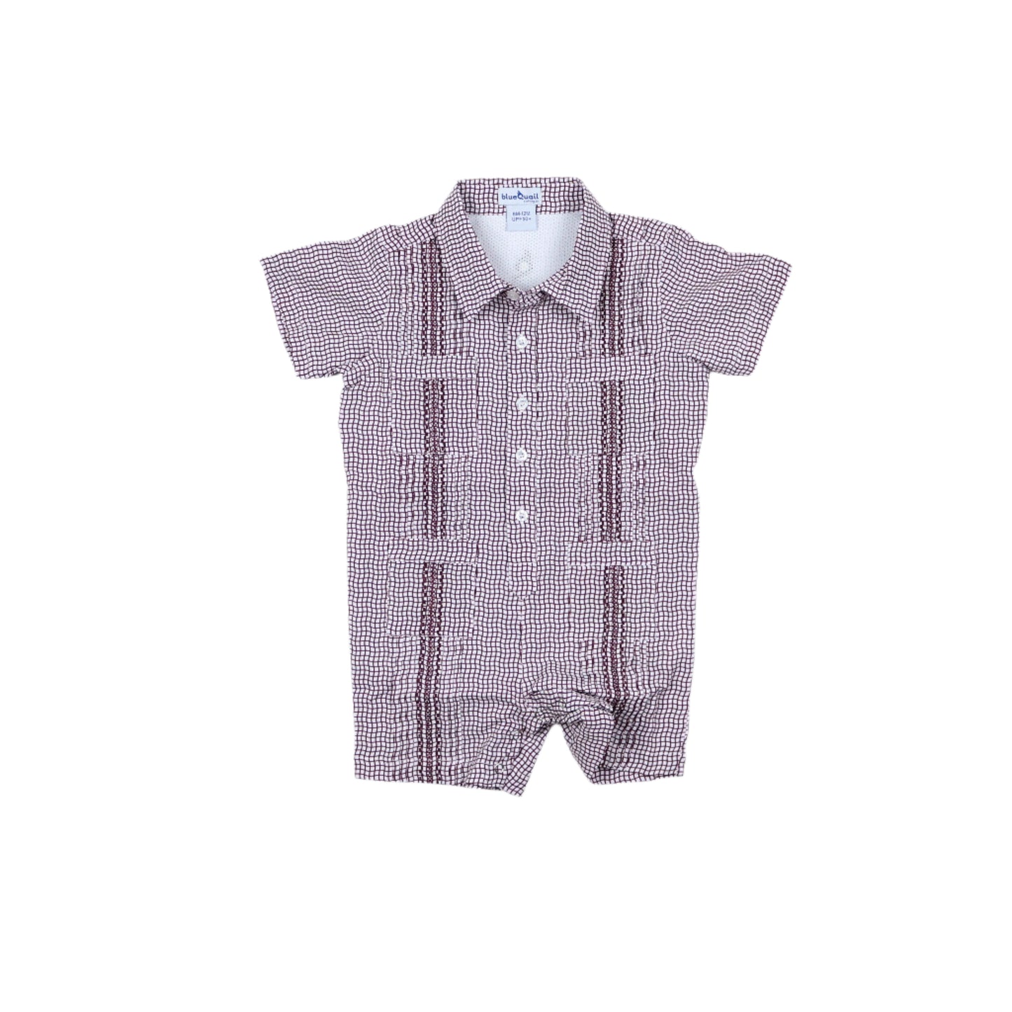 Guayabera - Gameday Maroon Wave Check Short Sleeve Romper