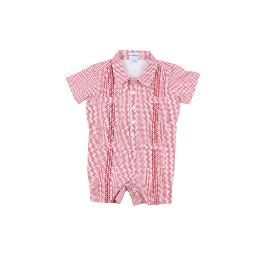 Guayabera - Gameday Red Wave Check Short Sleeve Romper