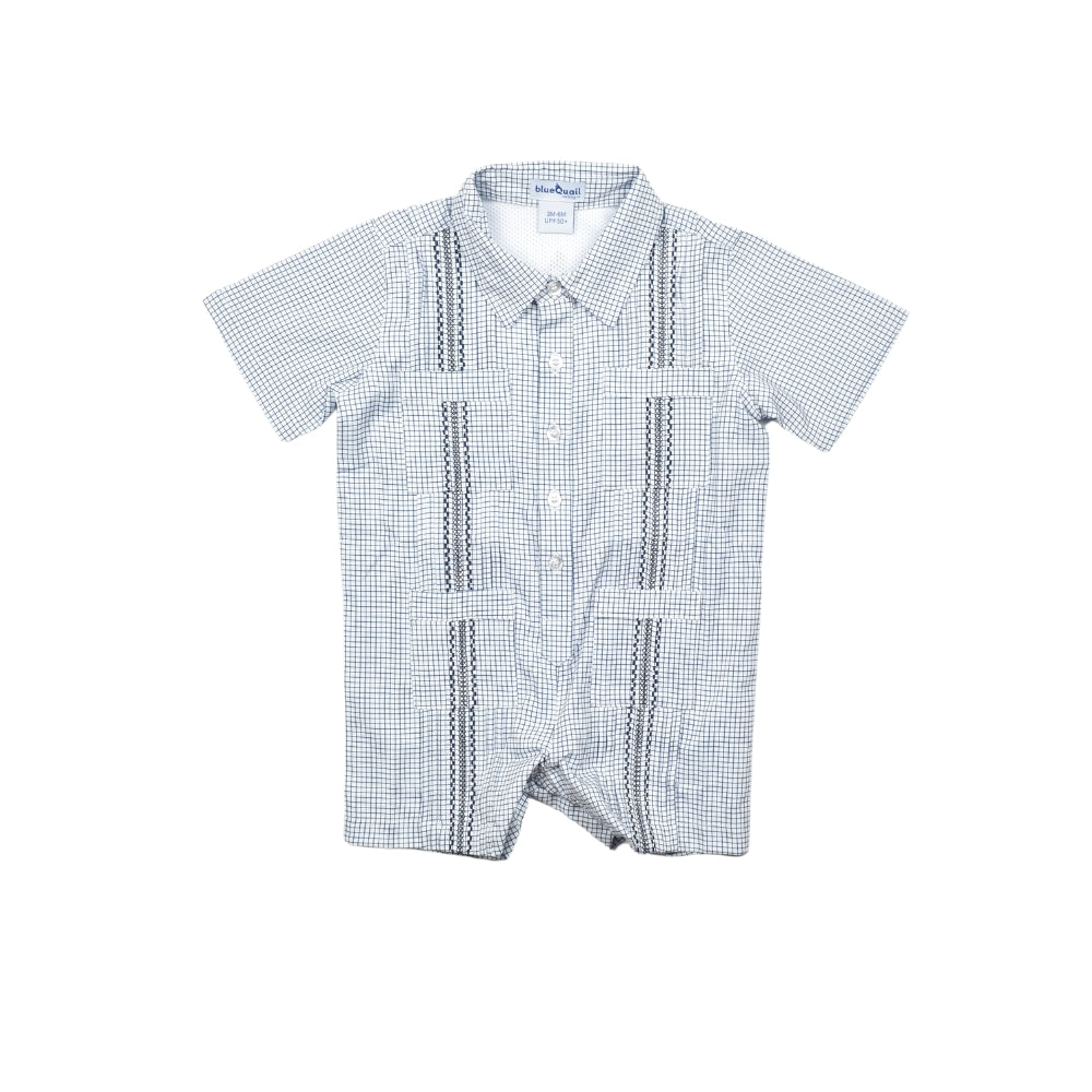 Guayabera - Classic Blue Short Sleeve Romper