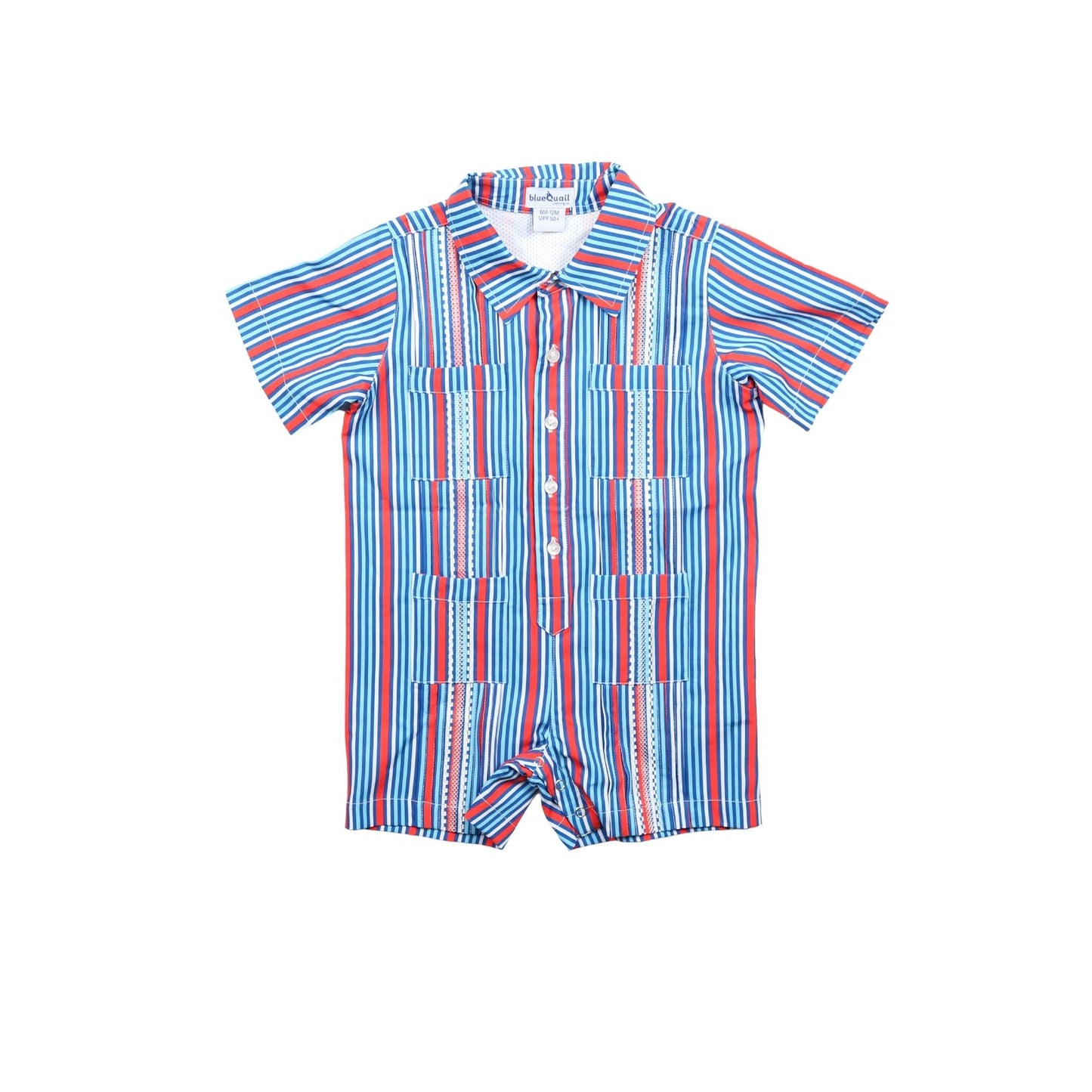 Guayabera- Liberty Stripe Short Sleeve Romper