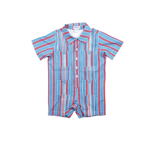 Guayabera- Liberty Stripe Short Sleeve Romper