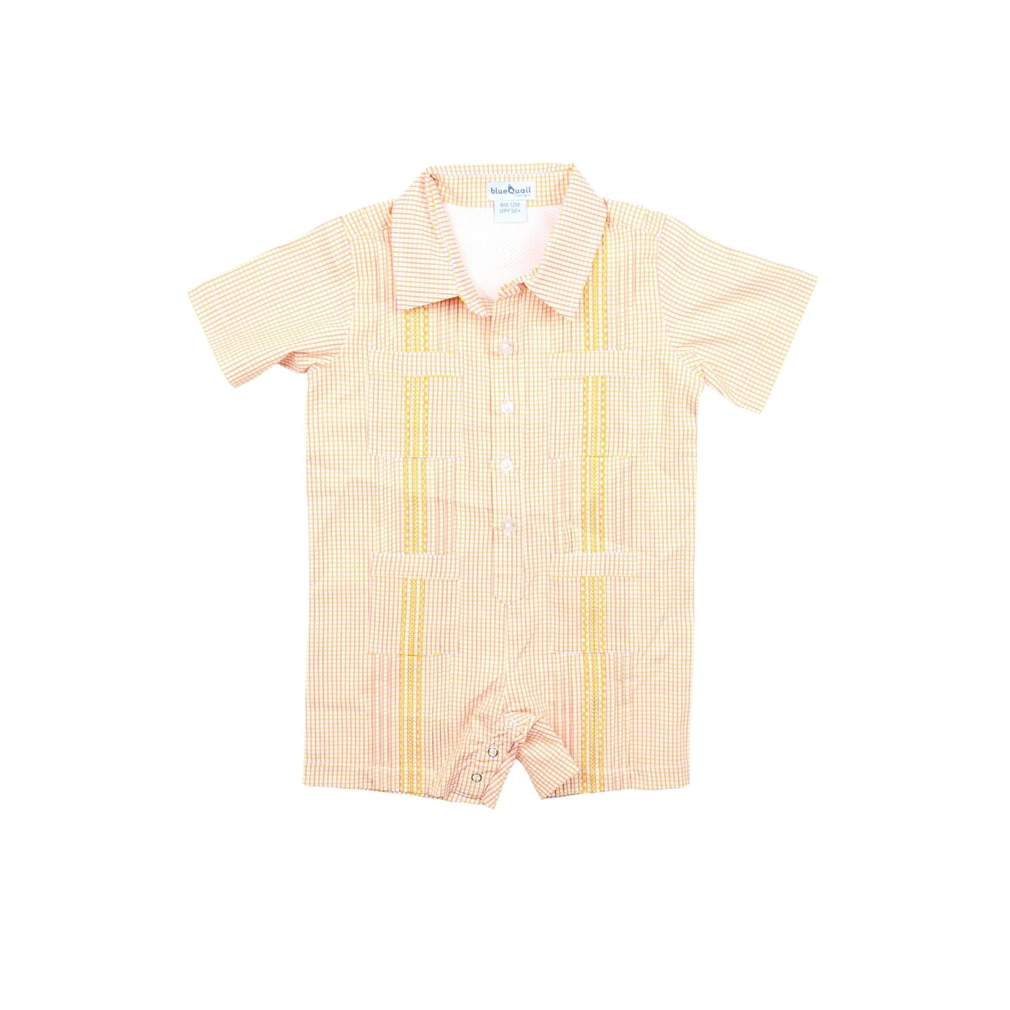 Guayabera- Pink/Citrus Check Short Sleeve Romper