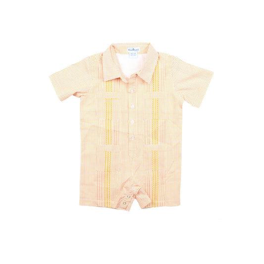 Guayabera- Pink/Citrus Check Short Sleeve Romper