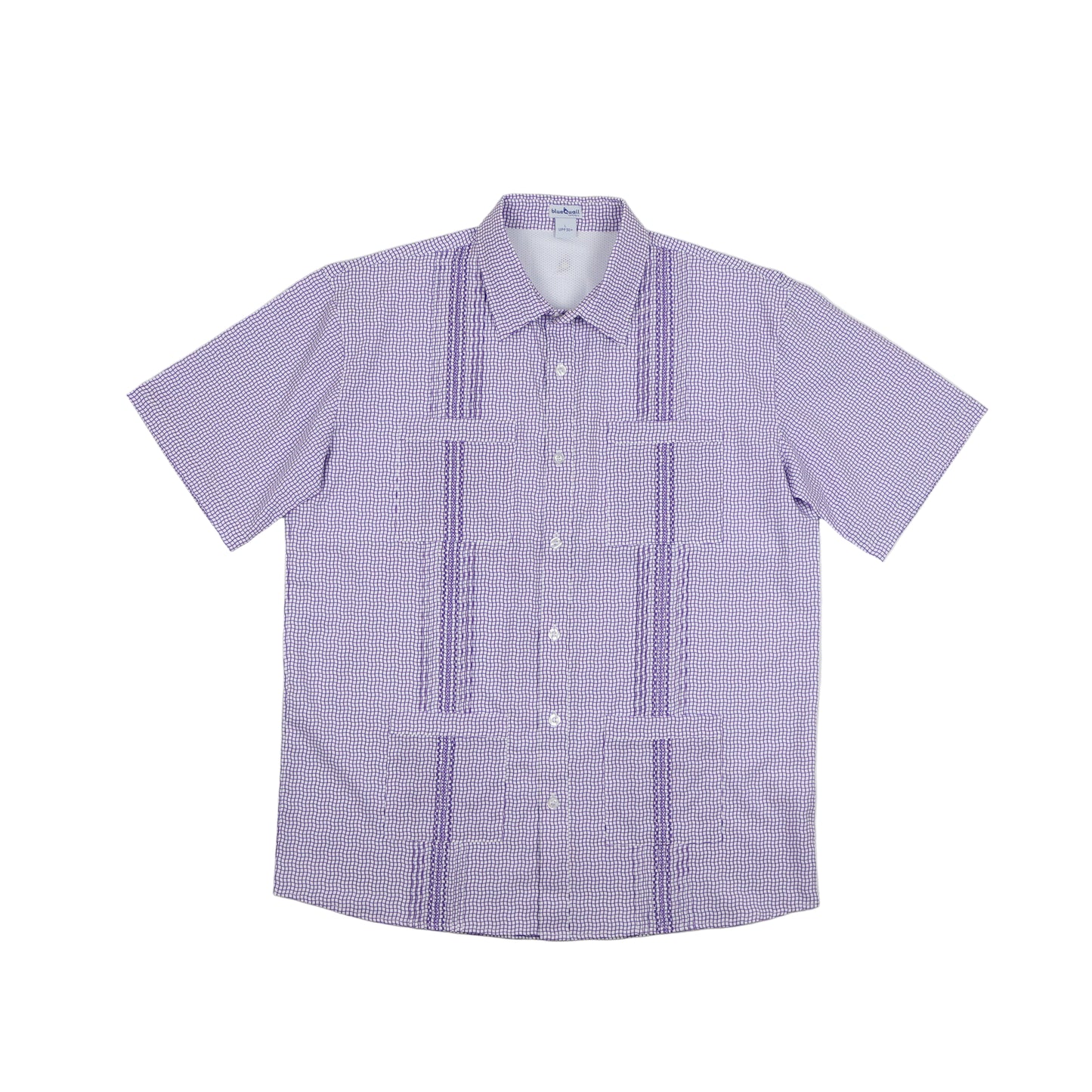 Men’s - Guayabera - Gameday Purple Wave Check Short Sleeve Shirt
