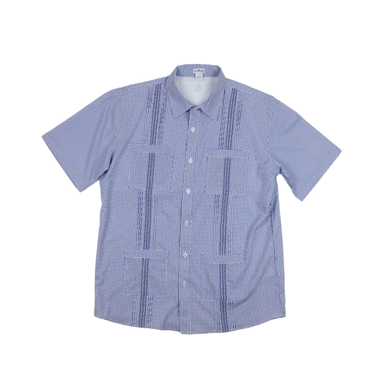 Men’s - Guayabera - Gameday Navy Wave Check Short Sleeve Shirt