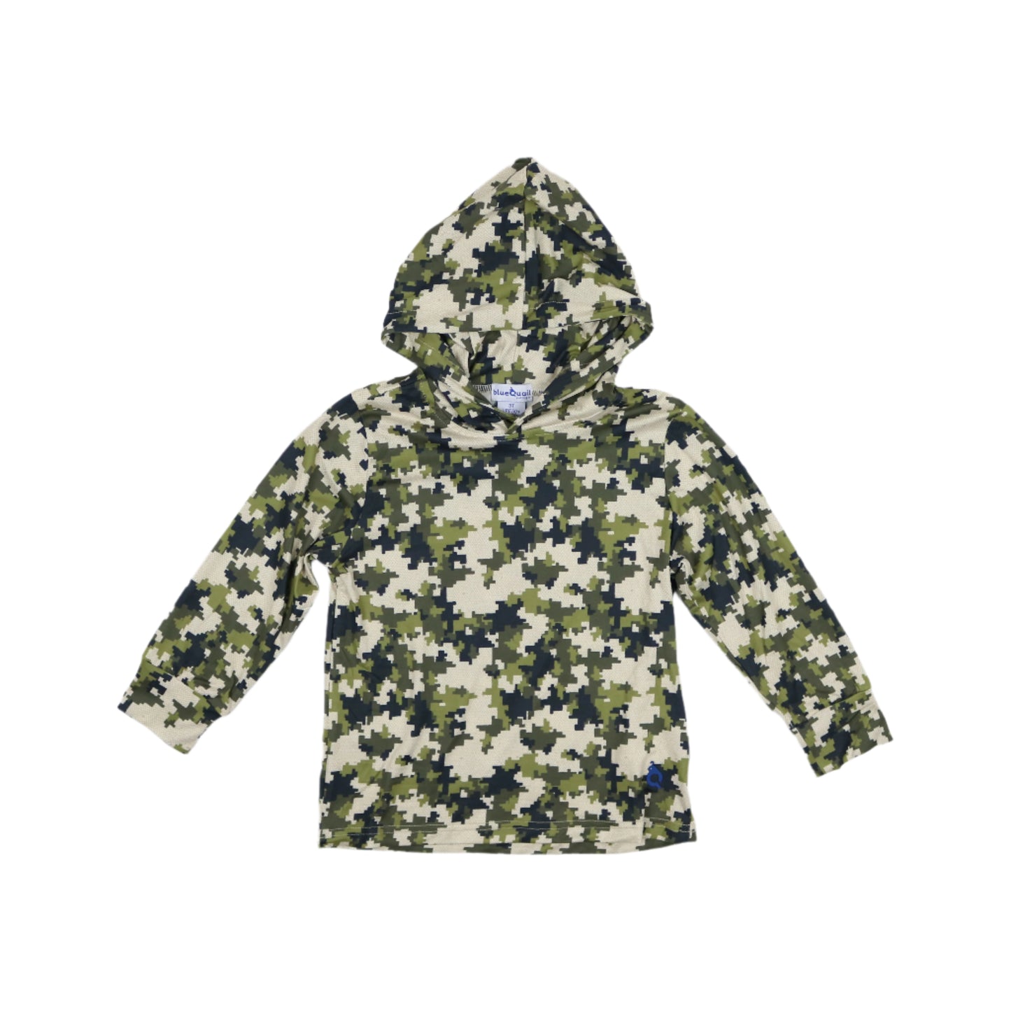 Kids lightweight performance hoodie in Digital Camo print, UPF 50+ sun protection by BlueQuail Clothing Co