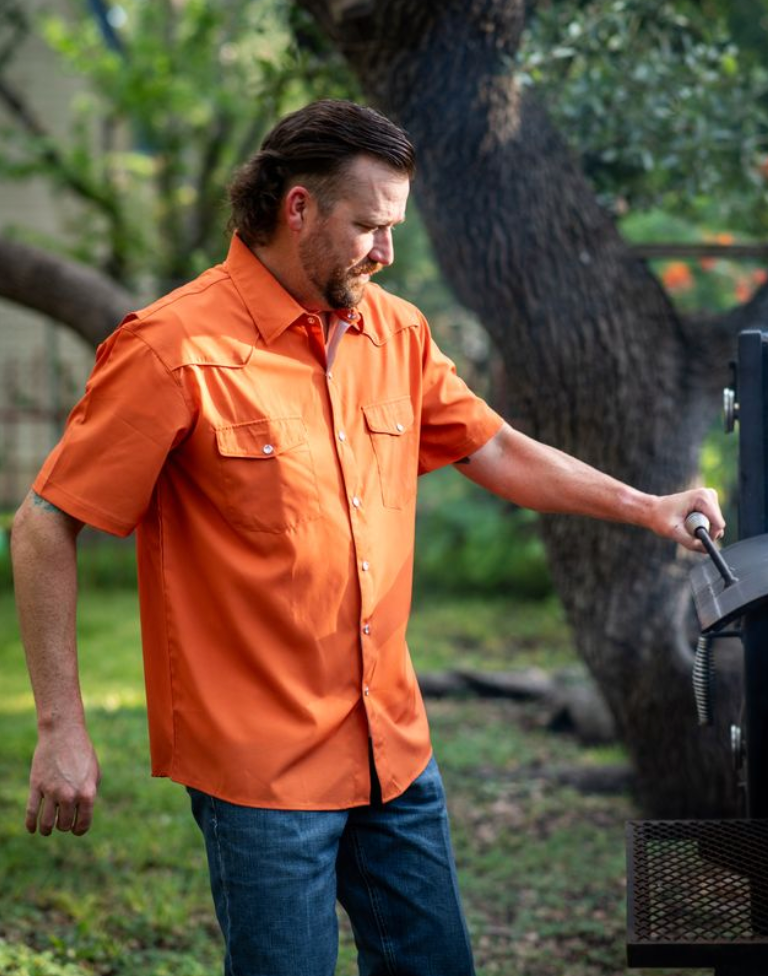 Men's - Gameday Burnt Orange Pearl Snap Short Sleeve Shirt
