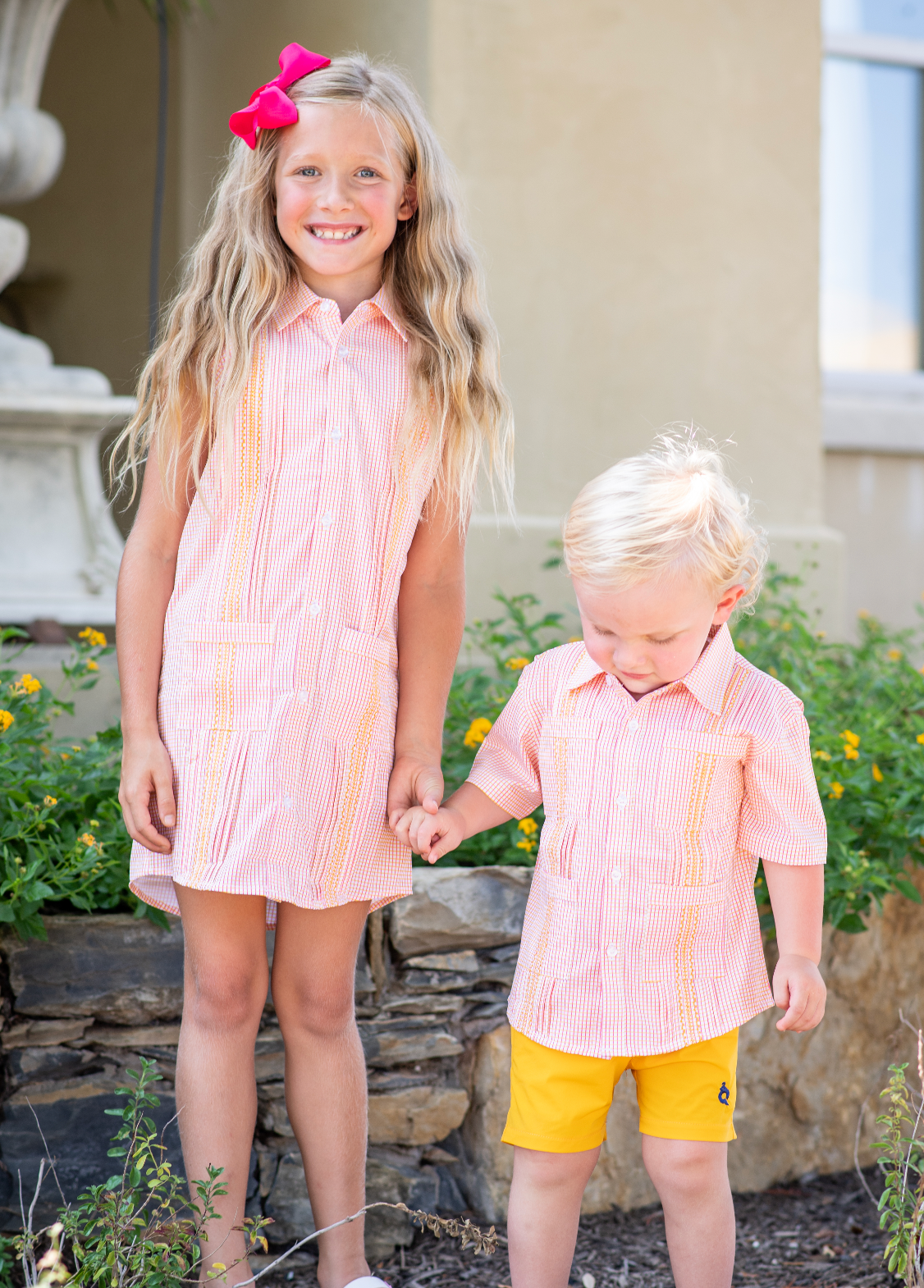 Guayabera - Pink/Citrus Check Sleeveless Dress