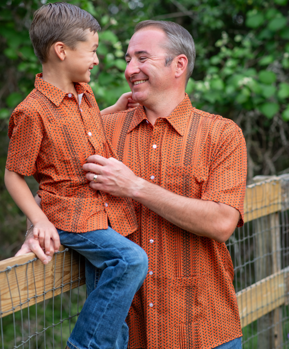 Men’s - Guayabera - Orange Shells Short Sleeve Shirt