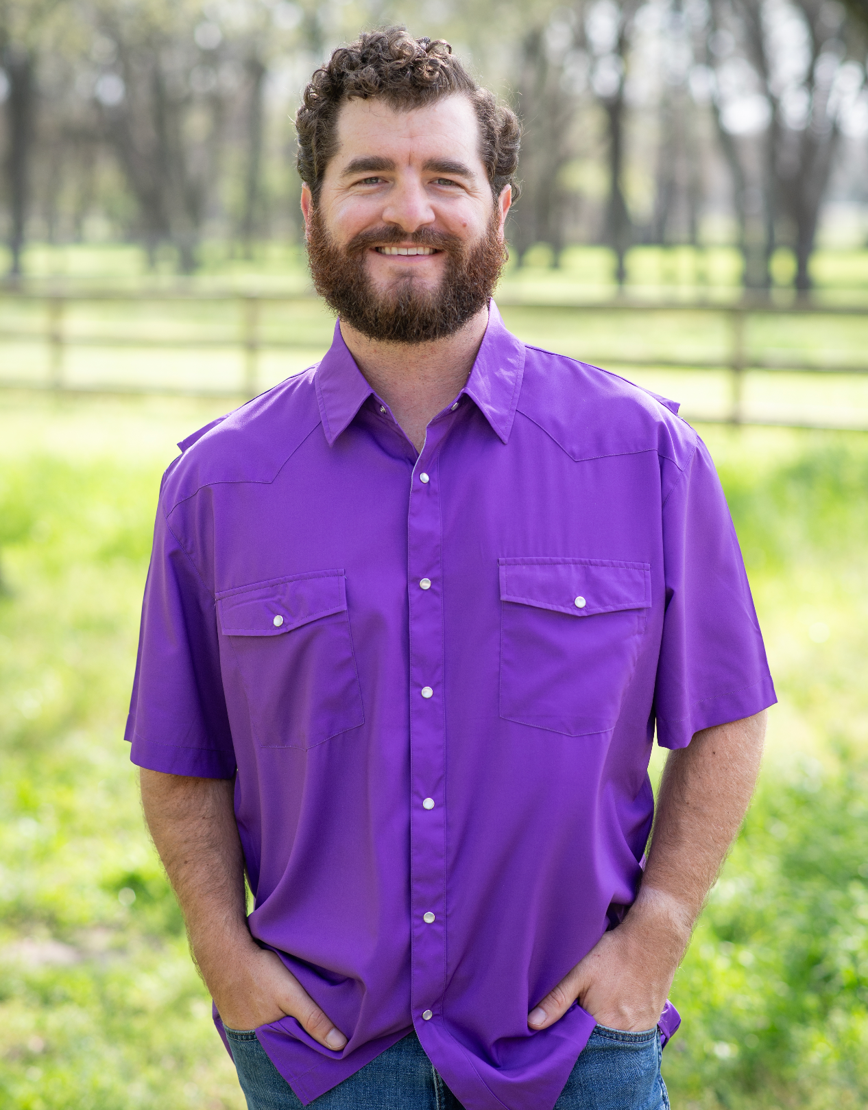 Men's - Classic Purple Pearl Snap Short Sleeve Shirt