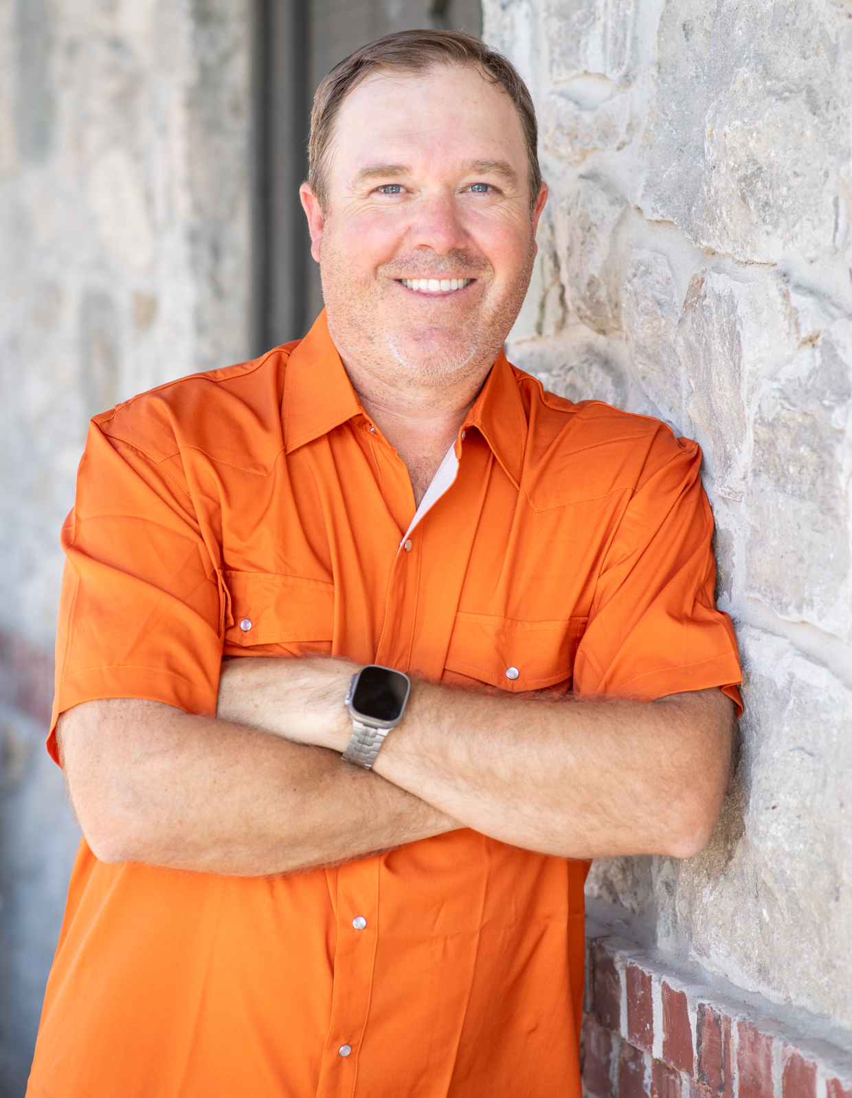 Men's - Classic Burnt Orange Pearl Snap Short Sleeve Shirt