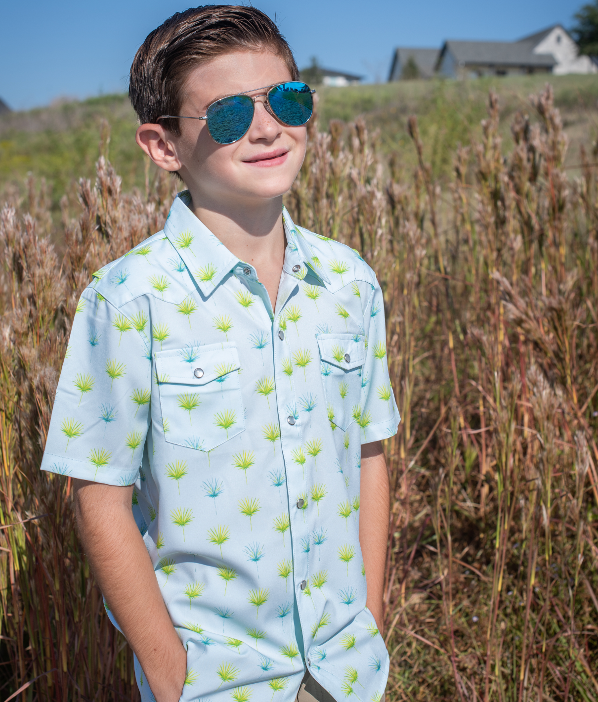 Palm Leaves Pearl Snap Short Sleeve Shirt