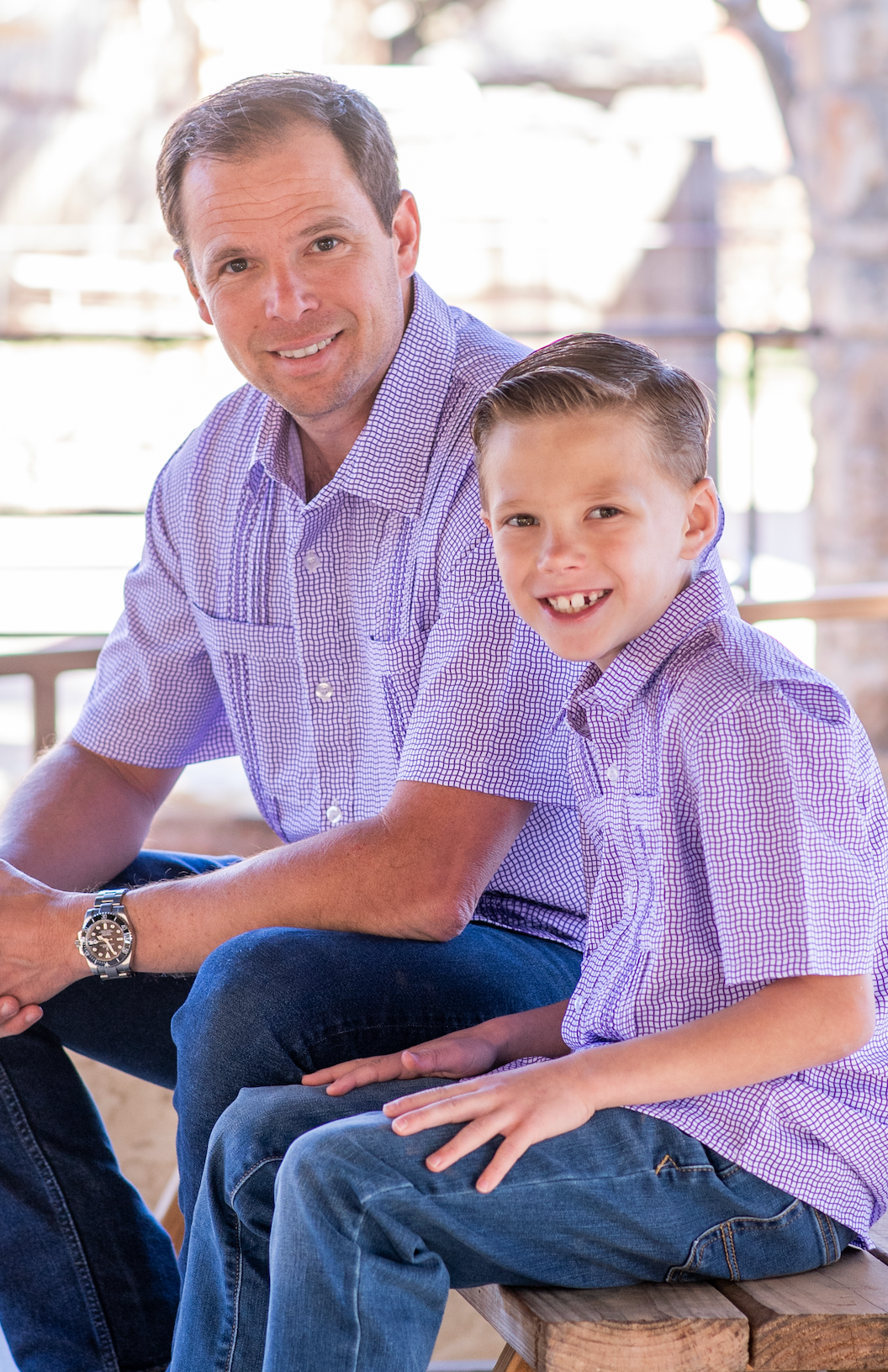Men’s - Guayabera - Gameday Purple Wave Check Short Sleeve Shirt