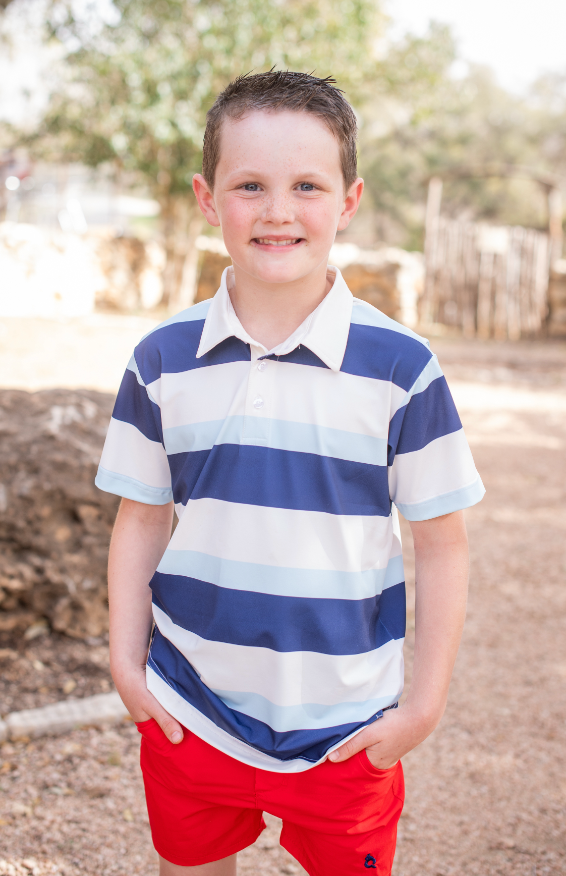 Light Blue Rugby Stripe Polo Short Sleeve Shirt