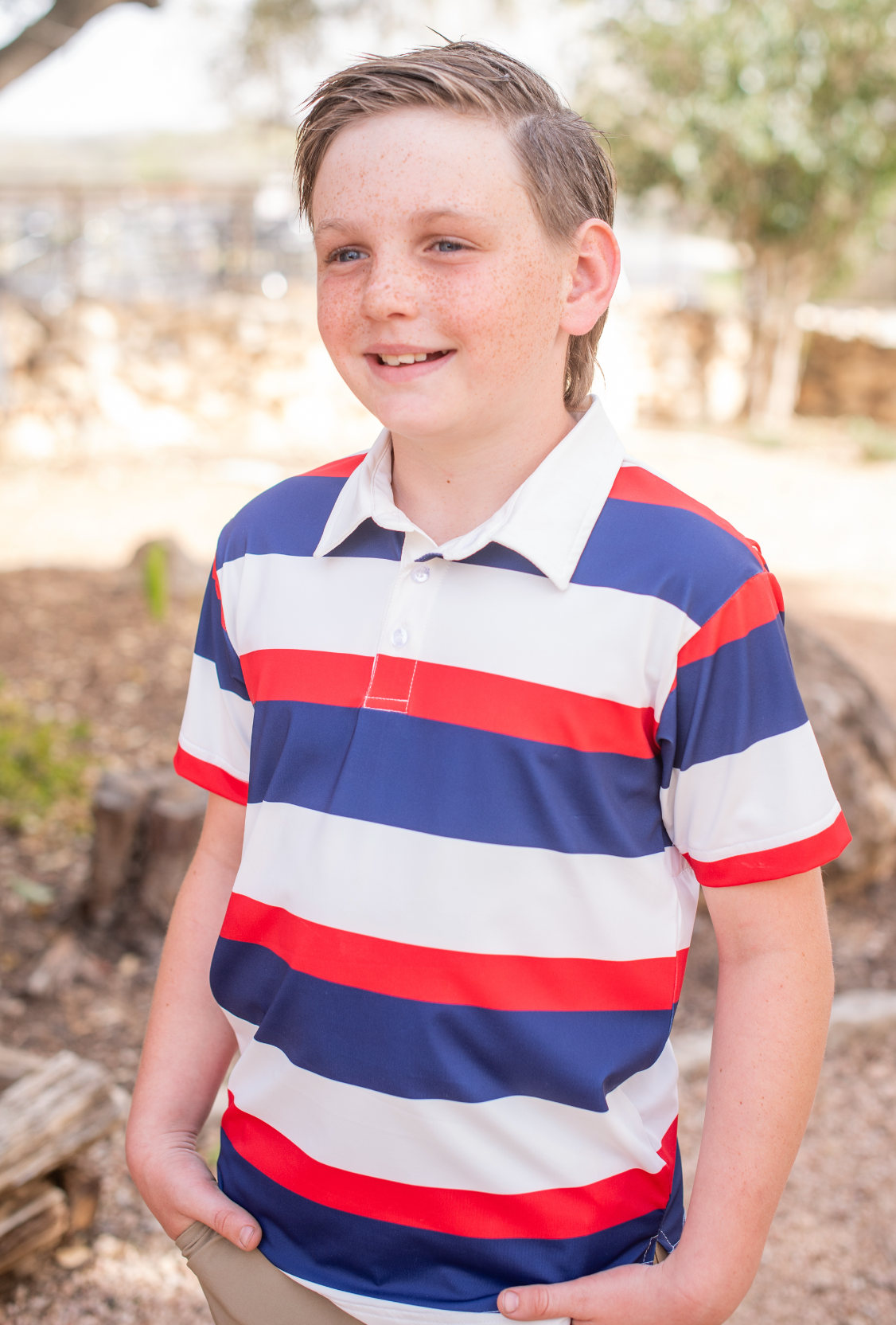 Red Rugby Stripe Polo Short Sleeve Shirt