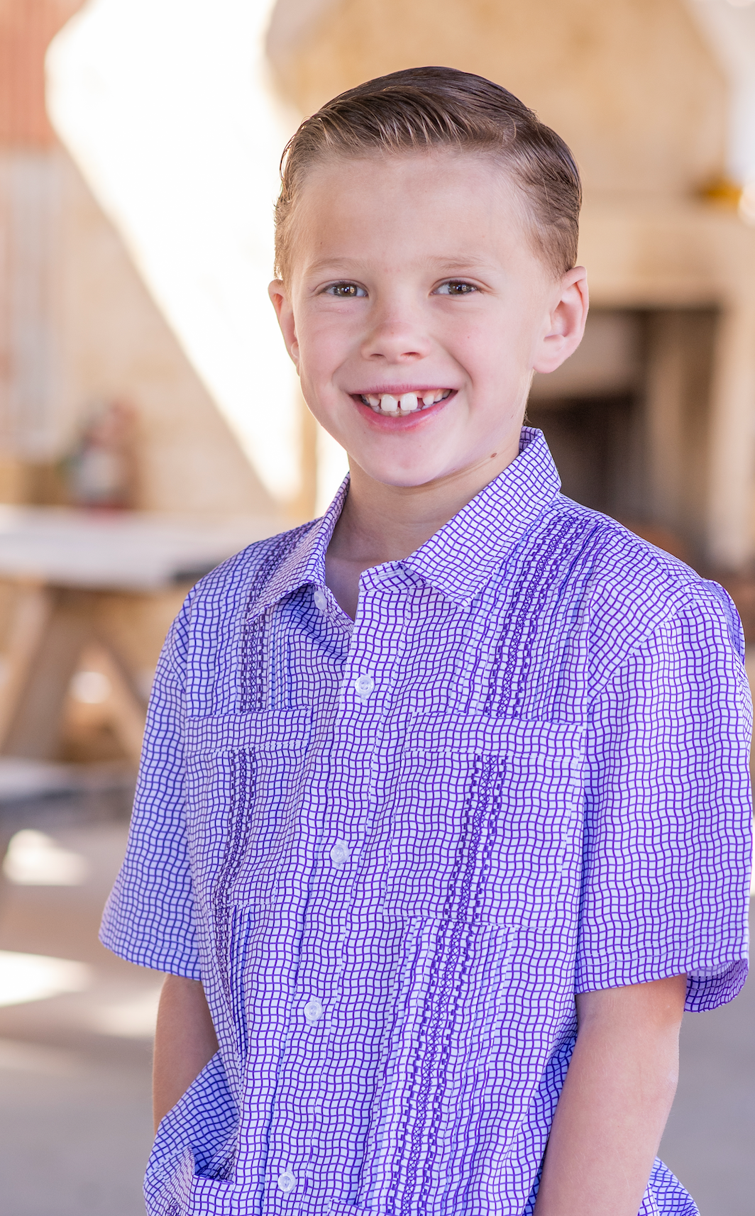 Guayabera - Gameday Purple Wave Check Short Sleeve Shirt