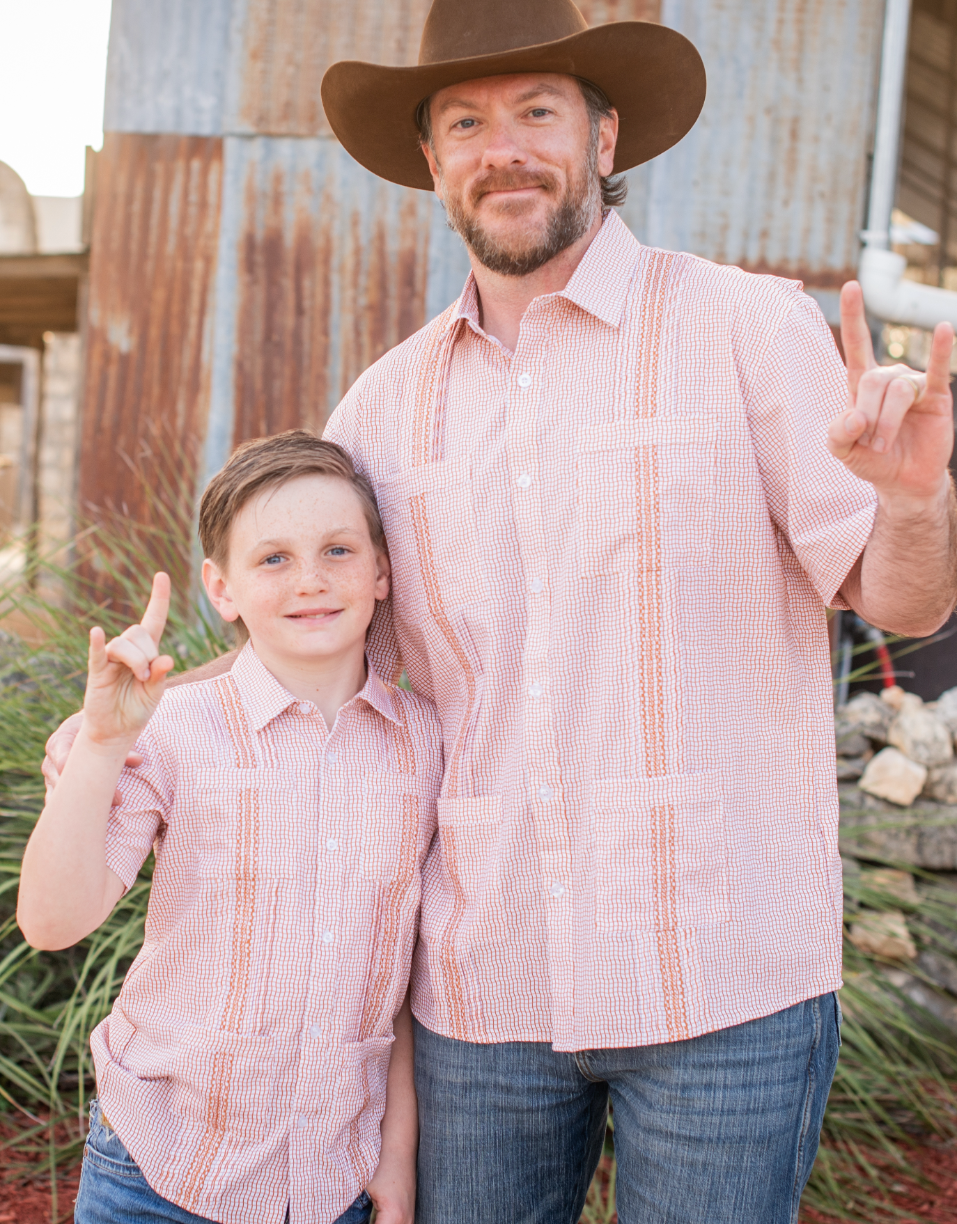 Guayabera - Gameday Burnt Orange Wave Check Short Sleeve Shirt