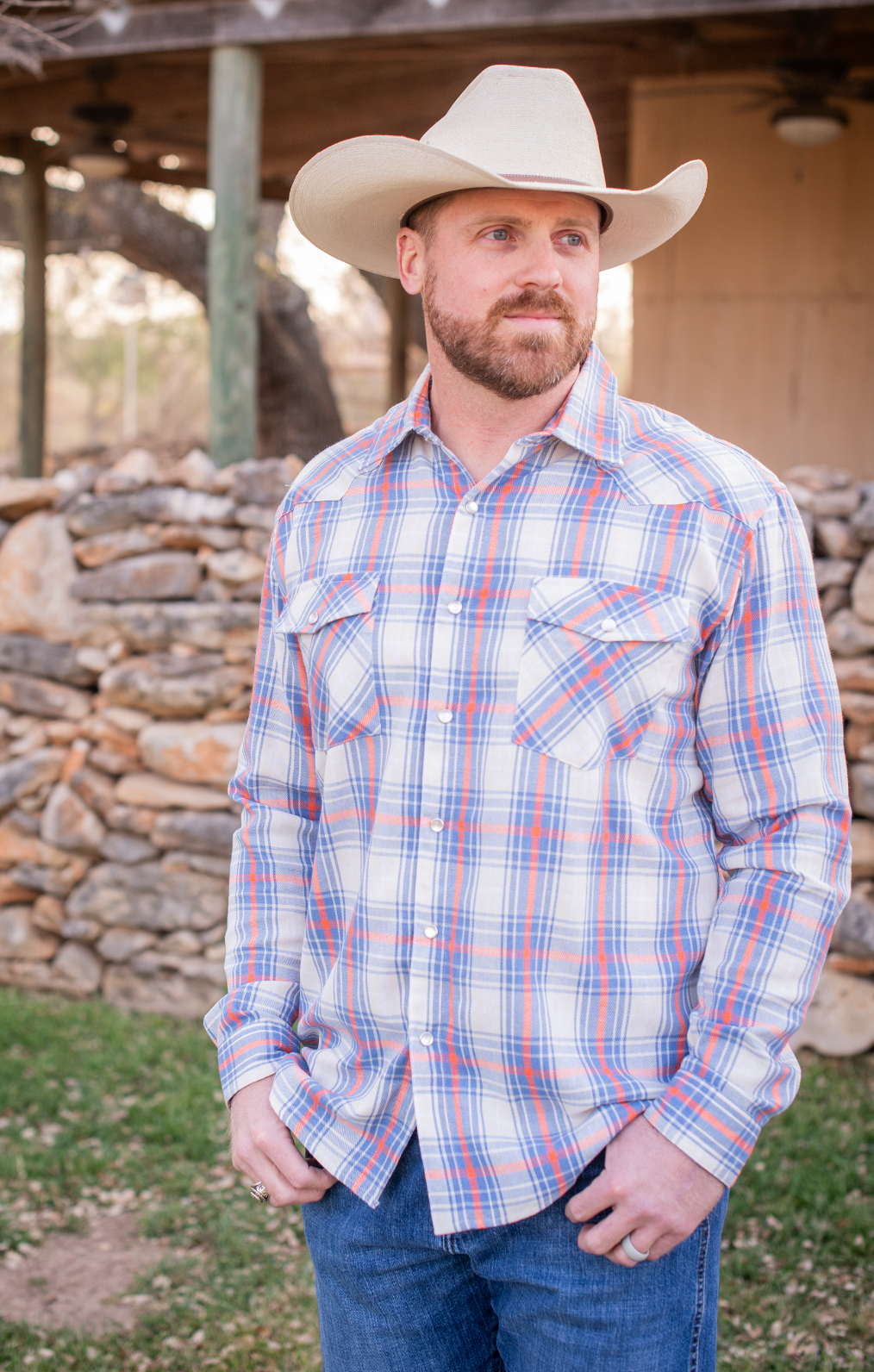Men's - All American Plaid Pearl Snap Long Sleeve Flannel Shirt