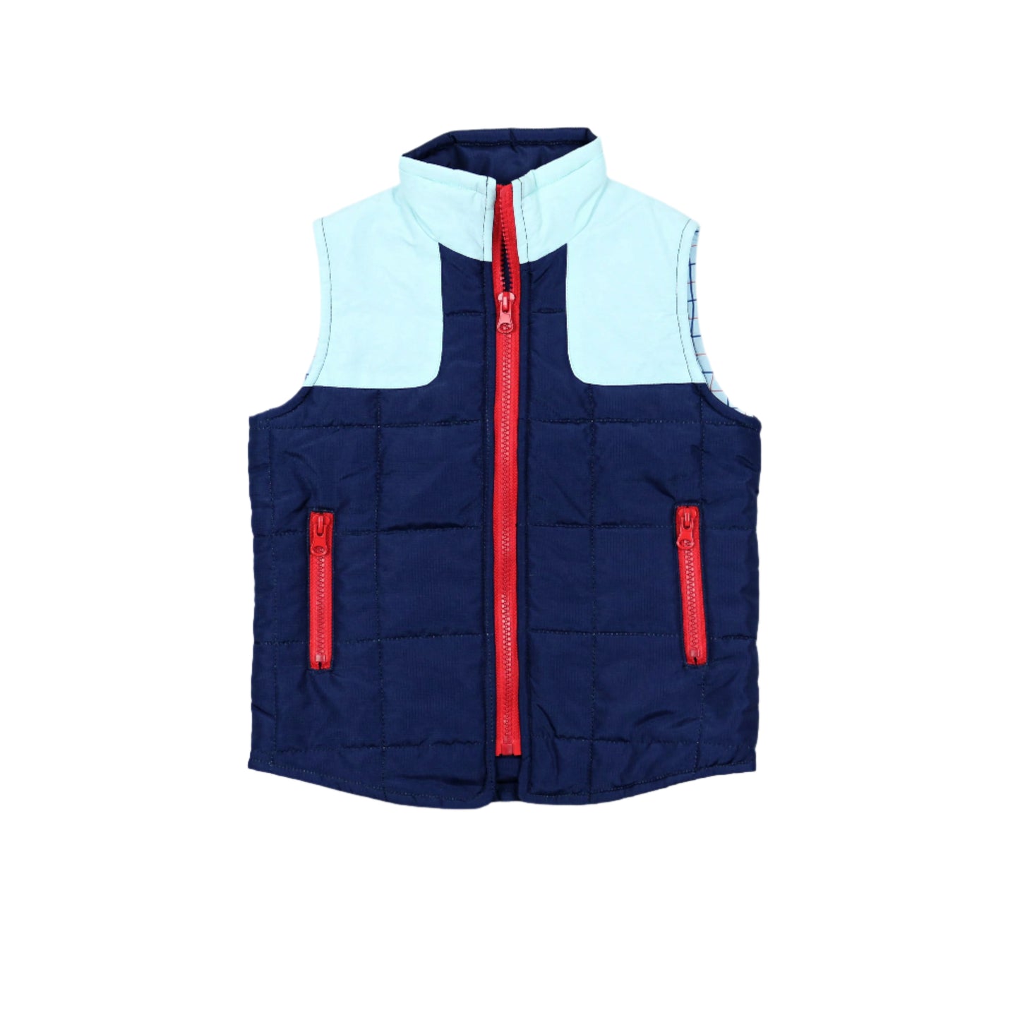 Navy/Light Blue Tattersall Vest