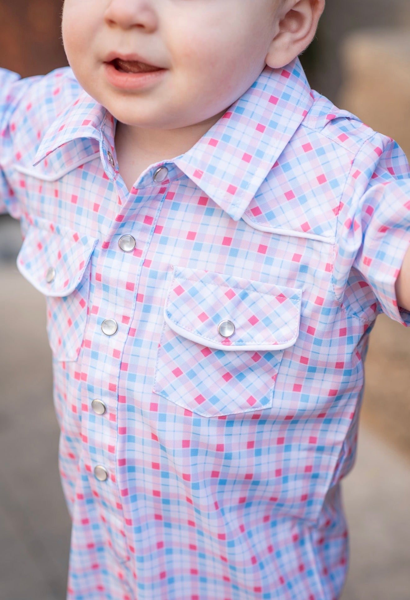 Liberty Plaid Pearl Snap Romper