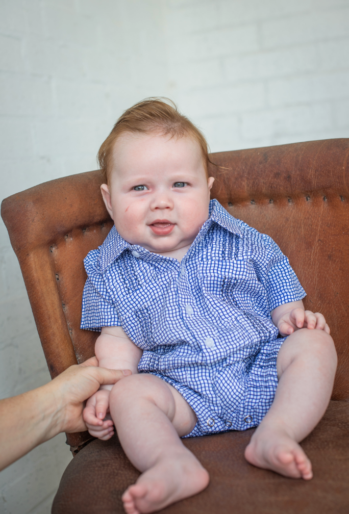 Guayabera - Gameday Navy Wave Check Short Sleeve Romper