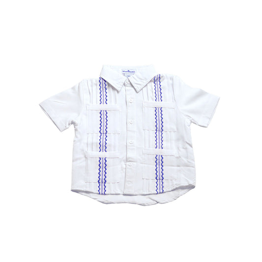 Guayabera – White & Navy Short Sleeve Shirt
