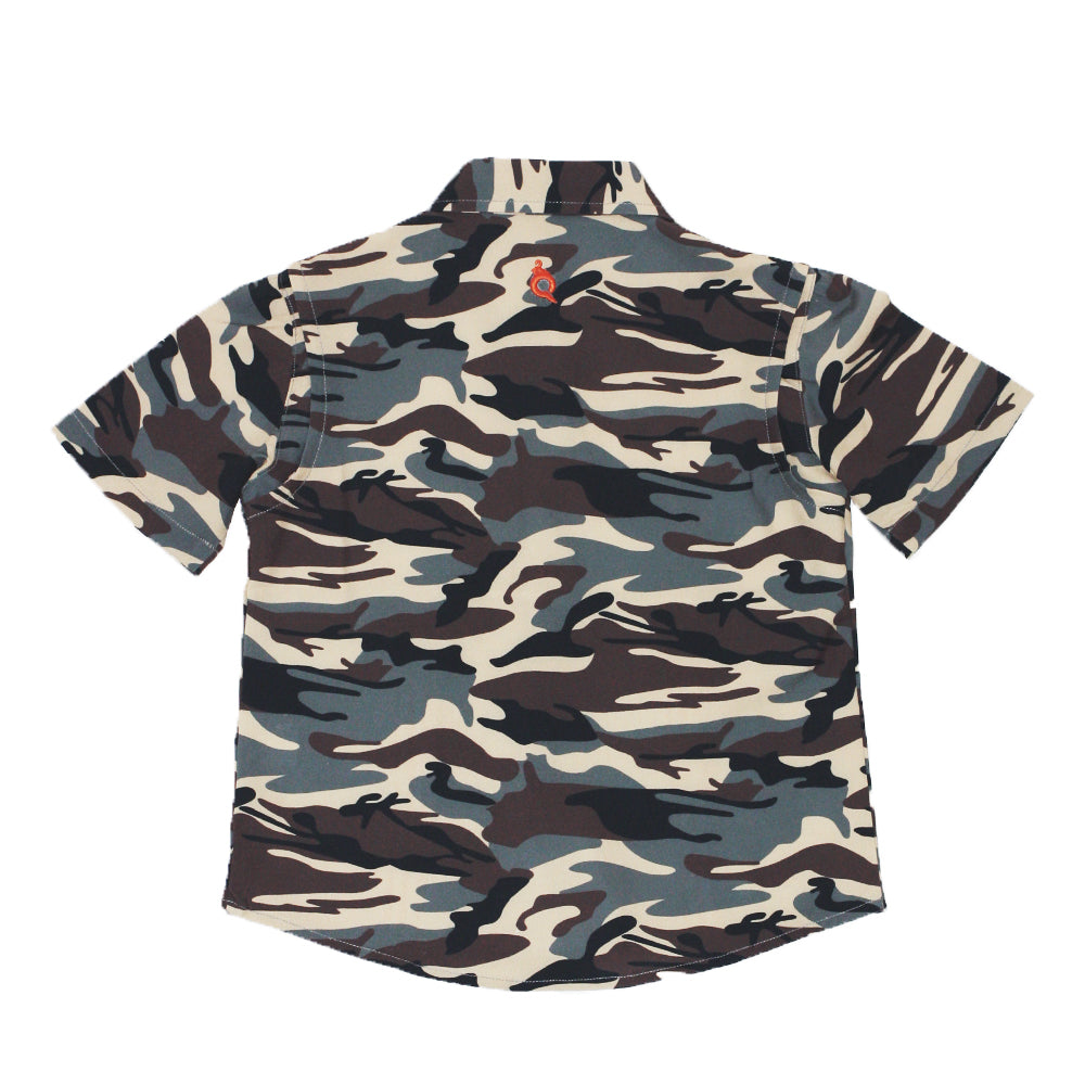 Guayabera -Retro Camo & Blaze Orange Short Sleeve Shirt