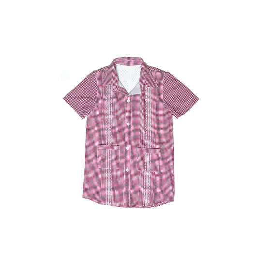 Guayabera - Classic Maroon & White Gingham Dress