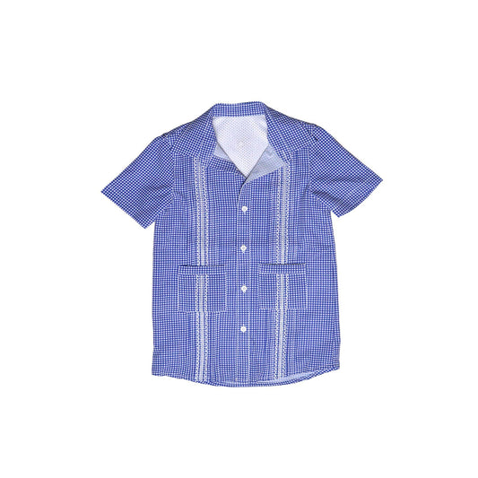 Guayabera - Classic Navy Blue & White Gingham Dress