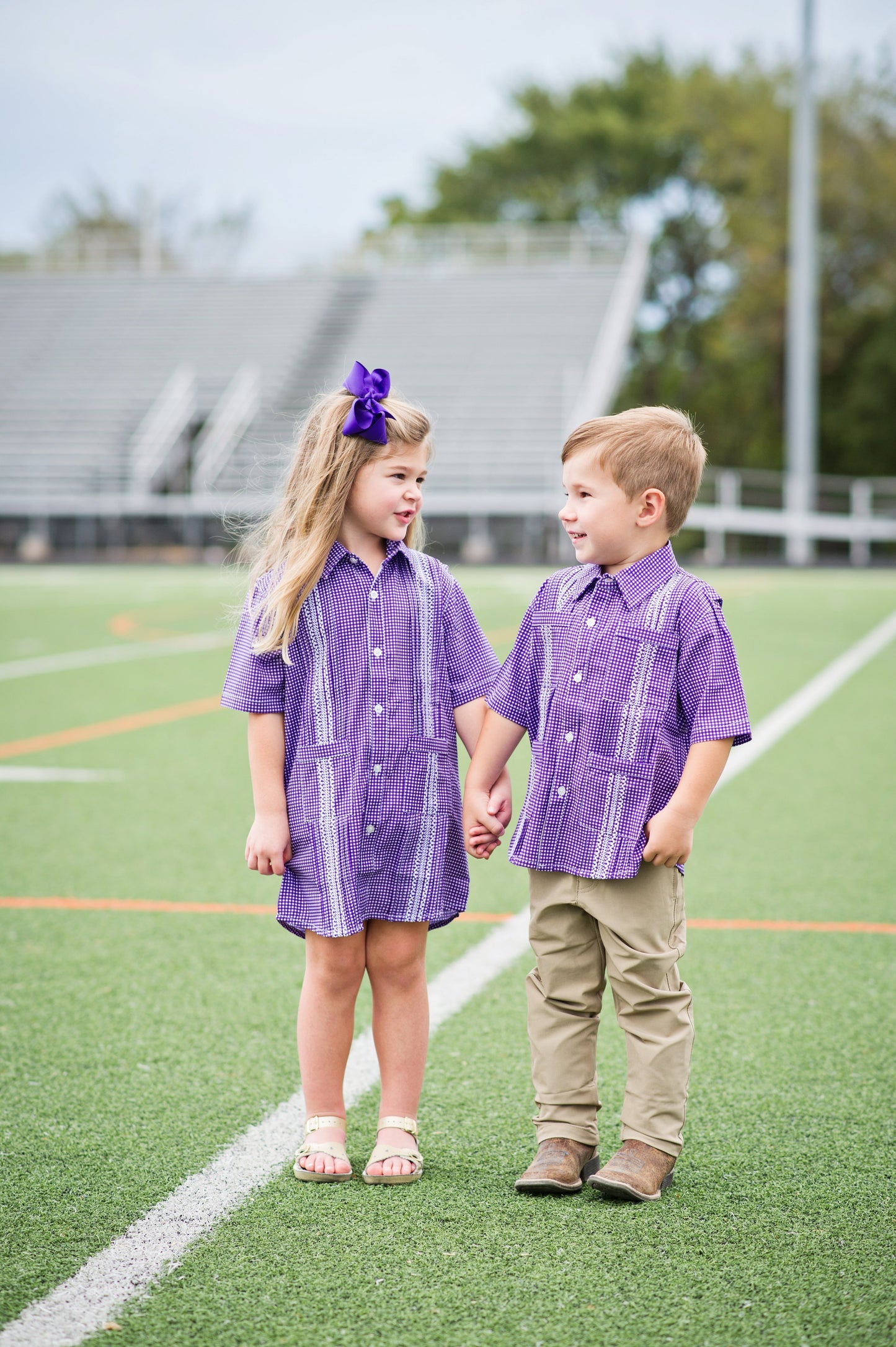 Guayabera - Gameday Purple & White Gingham Dress