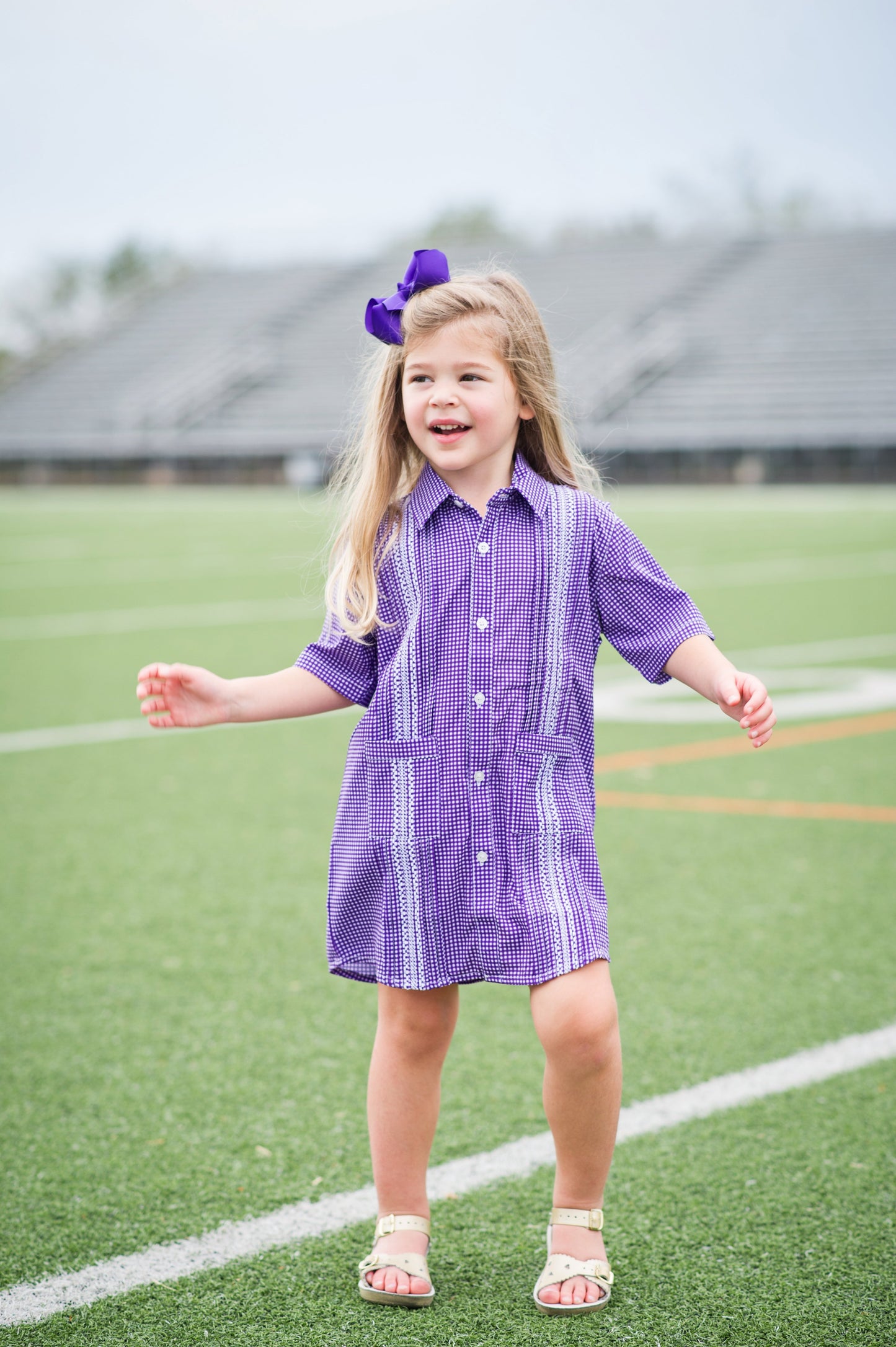 Guayabera - Gameday Purple & White Gingham Dress