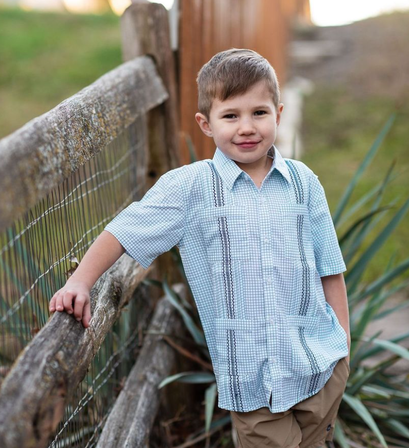 Guayabera - Sage Green & Navy Short Sleeve Shirt