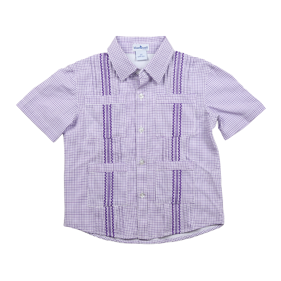 Gameday Guayabera - Purple Short Sleeve Shirt