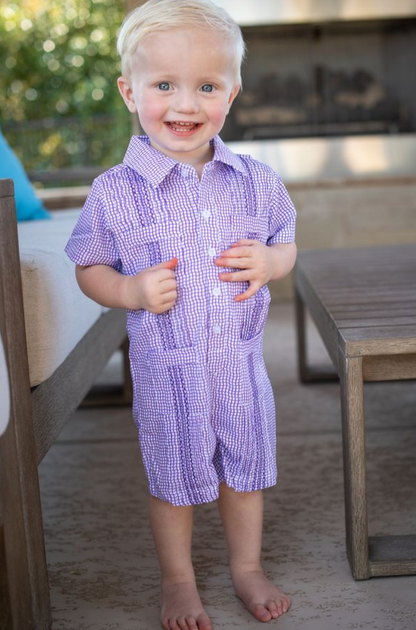 Guayabera - Gameday Purple Wave Check Short Sleeve Romper
