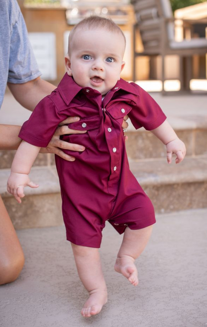 Gameday Maroon Pearl Snap Romper
