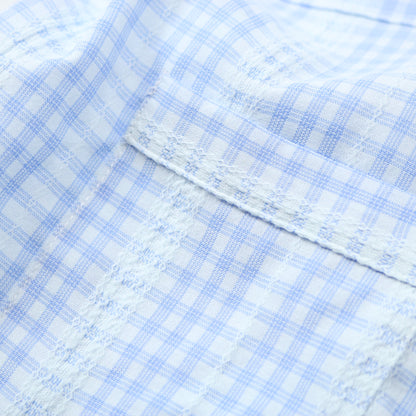 Men’s - Guayabera - Blue Plaid Short Sleeve Shirt