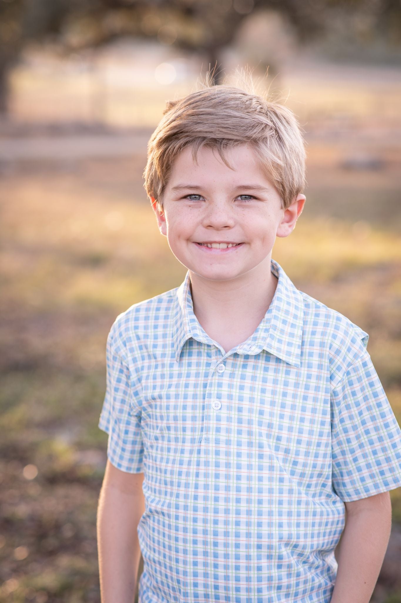 Watercolor Plaid Polo Short Sleeve Shirt