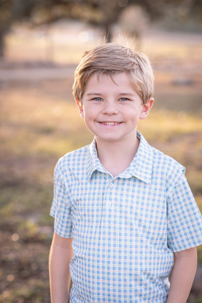 Watercolor Plaid Polo Short Sleeve Shirt