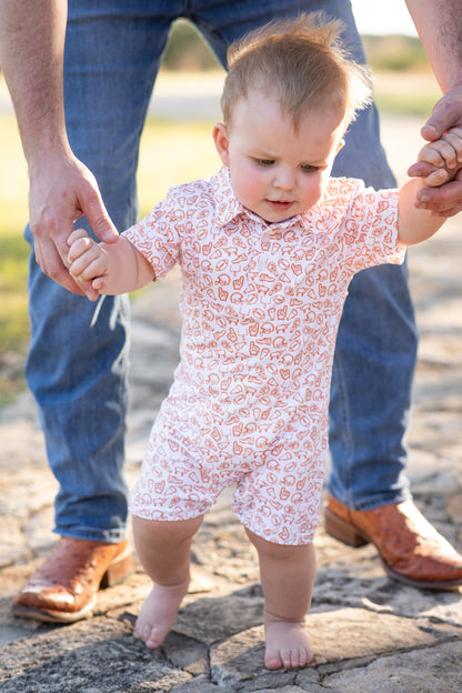 Kickoff Burnt Orange Polo Short Sleeve Romper